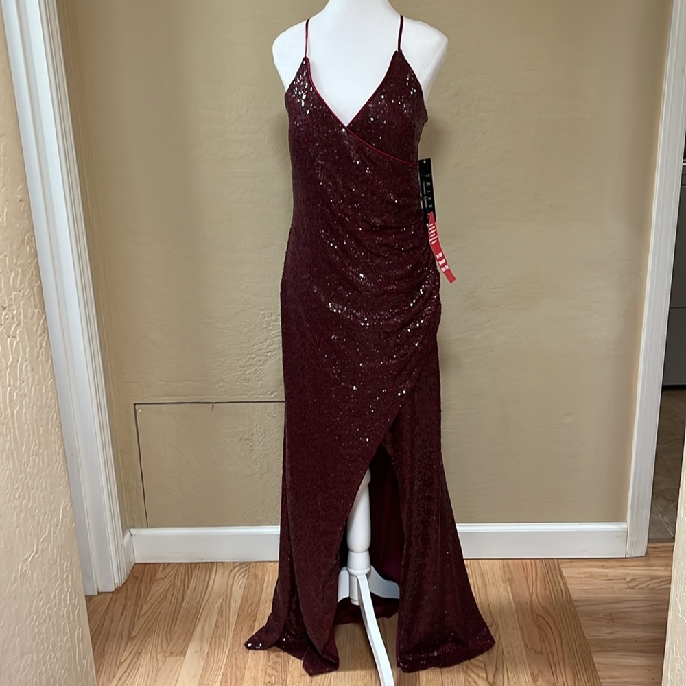 Trixxi Burgundy Asymmetrical Sequin Dress